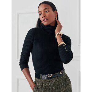 NWT J Mclaughlin Arlette Sweater Medium Turtleneck Knit Ribbed Solid Black